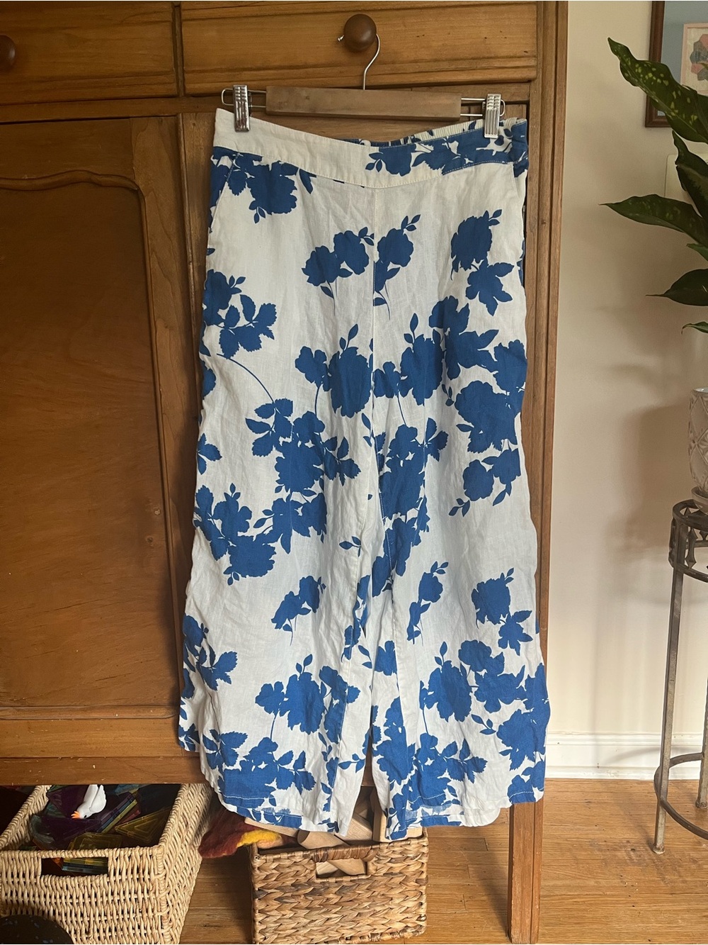 100% linen floral linen wide leg pants medium